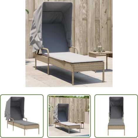 Lettino con baldacchino -  Lettino Prendisole con Baldacchino Beige in Polyrattan
