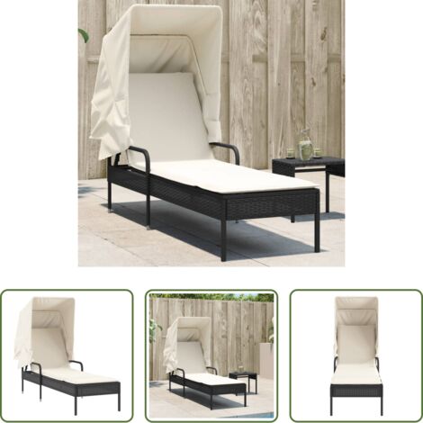 Lettino con baldacchino -  Lettino Prendisole con Baldacchino Nero in Polyrattan