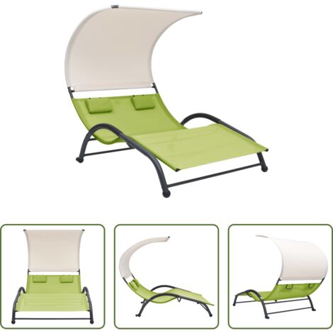 Lettino con baldacchino -  Lettino Prendisole Doppio con Baldacchino in Textilene Verde