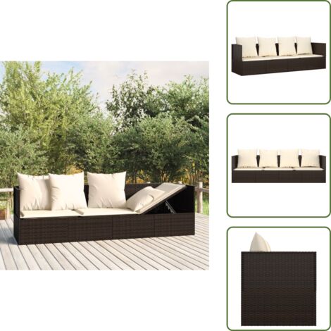 Lettino con cuscini - vidaXL Lettino Prendisole da Esterno con Cuscini Marrone in Polyrattan - Lettino prendisole