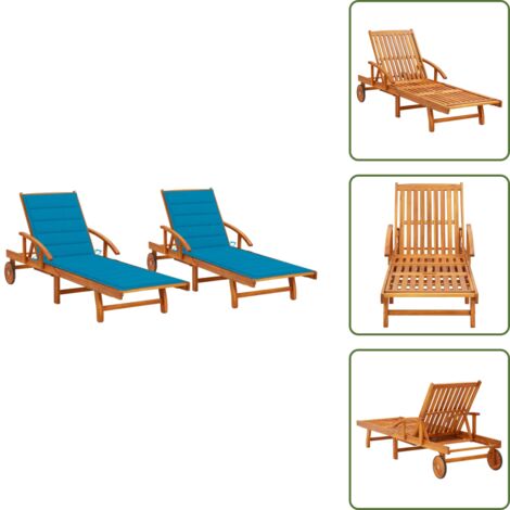 Lettino con ruote - vidaXL Sdraio 2 pz con Cuscini in Legno Massello di Acacia - Sdraio con schienale regolabile