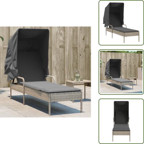 Lettino con schienale regolabile - vidaXL Lettino Prendisole con Baldacchino Grigio Chiaro in Polyrattan - Lettino con cuscino