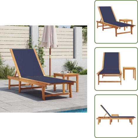 Lettino con schienale regolabile - vidaXL Lettino Prendisole con Tavolo Blu Massello Acacia e Textilene - Tavolo in legno