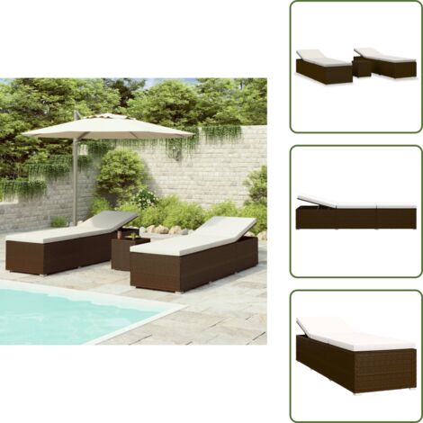 Lettino con tavolino - vidaXL Lettini Prendisole con Tavolino 3 pz in Polyrattan Marrone - Lettino sdraio