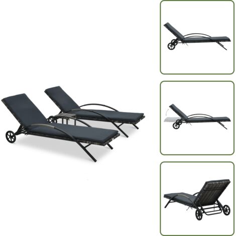 Lettino con tavolino - vidaXL Lettini Prendisole con Tavolino in Polyrattan Antracite - Sedie a sdraio