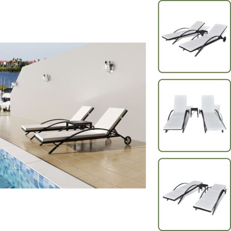Lettino con tavolino - vidaXL Lettini Prendisole con Tavolino in Polyrattan Nero - Sedie a sdraio