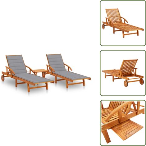 Lettino con tavolo - vidaXL Lettino Prendisole 2pz con Tavolo e Cuscini Massello d'Acacia - Lettino in acacia