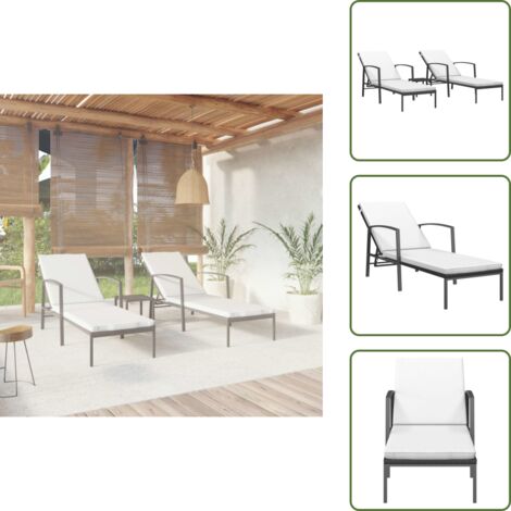 Lettino da balcone - vidaXL Lettini Prendisole 2 pz con Tavolo in Polyrattan Neri - Lettino da giardino