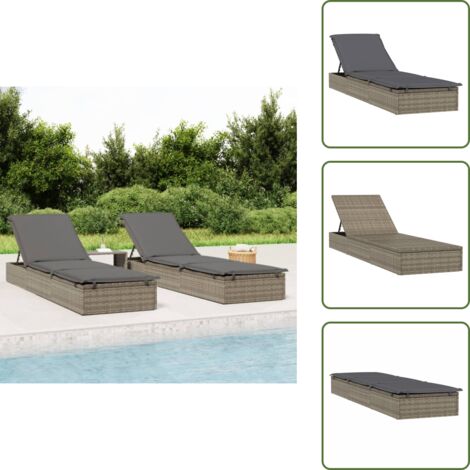 Lettino da balcone - vidaXL Lettino 1 pz con Cuscino Grigio 201x55x62 cm in Polyrattan - Lettino da campeggio