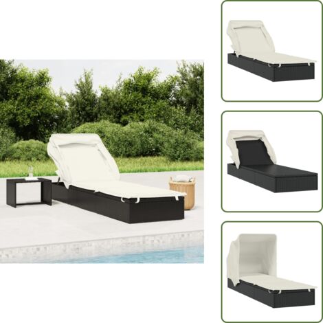 Lettino da balcone - vidaXL Lettino con Tetto Pieghevole Nero 213x63x97 cm Polyrattan - Lettino da campeggio