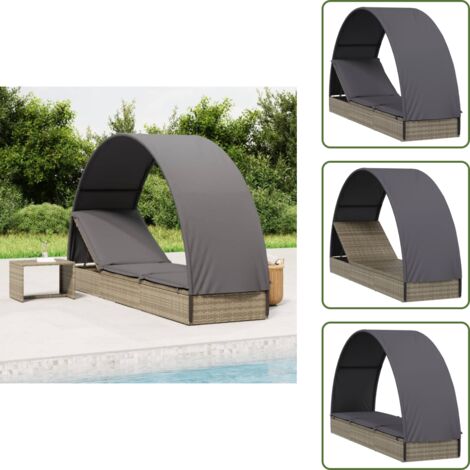 Lettino da balcone - vidaXL Lettino con Tetto Rotondo Grigio 211x57x140 cm Polyrattan - Lettino da campeggio