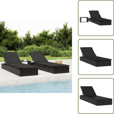 Lettino da balcone - vidaXL Lettino Prendisole 1 pz con Tavolino Nero in Polyrattan - Lettino da campeggio