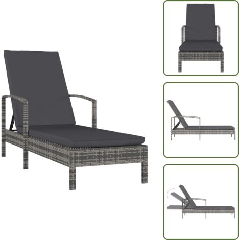 Lettino da balcone - vidaXL Lettino Prendisole con Braccioli in Polyrattan Grigio - Lettino da patio