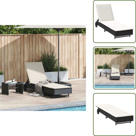 Lettino da balcone - vidaXL Lettino Prendisole con Ruote e Cuscino in Polyrattan Nero - Lettino da campeggio