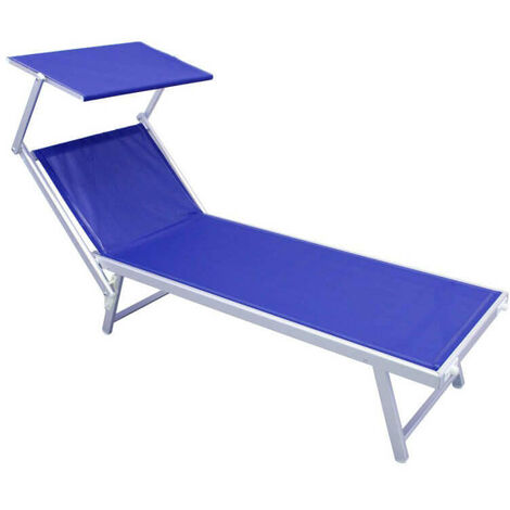 Lettino Da Mare in Alluminio con Parasole Reclinabile Blu 180X60X38 Cm Papillon