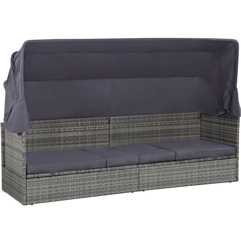 Lettino da Giardino con Tettuccio Grigio 205x62 cm Polyrattan Vidaxl 6651