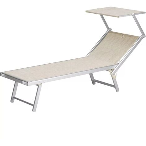 lettino da esterno "deluxe" con tettuccio in alluminio e textilene, color beige 183x61x38 cm