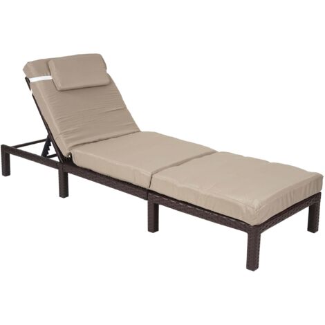 Lettino da esterno polyrattan HHG-605 regolabile Premio marrone cuscino beige