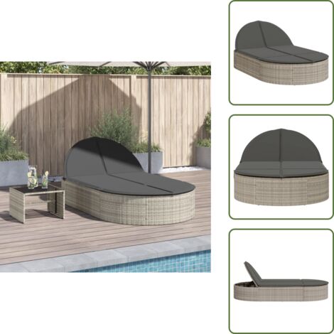 Lettino da esterno - vidaXL Lettino Prendisole Doppio con Cuscini Grigio Chiaro Polyrattan - Cuscini sfoderabili