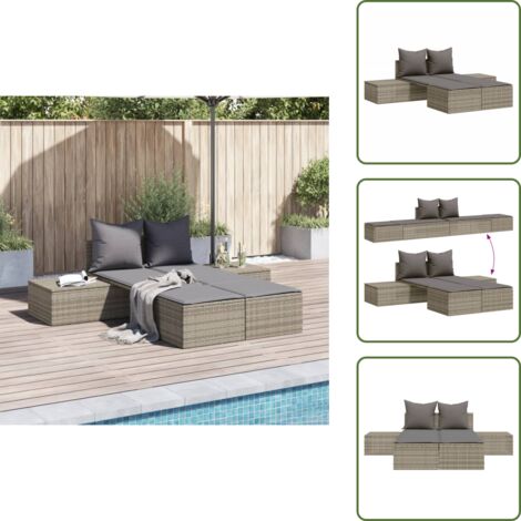 Lettino da esterno - vidaXL Lettino Prendisole Doppio con Cuscini Grigio in Polyrattan - Cuscini sfoderabili