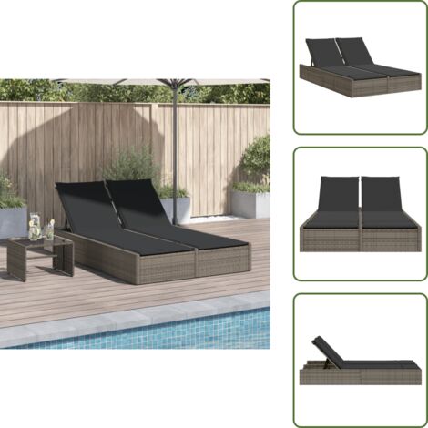 Lettino da esterno - vidaXL Lettino Prendisole Doppio con Cuscini Grigio in Polyrattan - Cuscino sfoderabile
