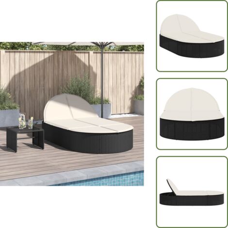 Lettino da esterno - vidaXL Lettino Prendisole Doppio con Cuscini Nero in Polyrattan - Cuscino sfoderabile