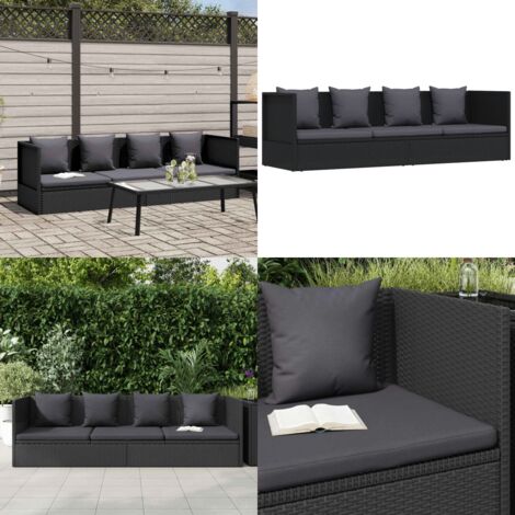 Lettino da Giardino con Cuscini in Polyrattan Nero - Cuscini in polyrattan - Lettino solare