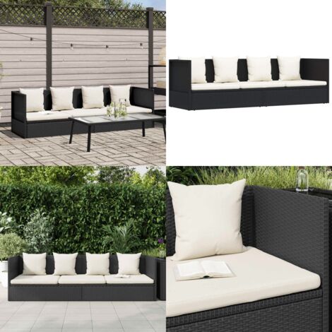 Lettino da Giardino con Cuscini in Polyrattan Nero - Cuscino da giardino - Lettino in rattan