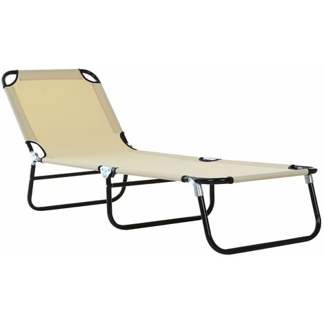 Lettino da Giardino con Schienale Regolabile in 5 Posizioni 188x56x28 cm in Acciaio e Tessuto Oxford Beige