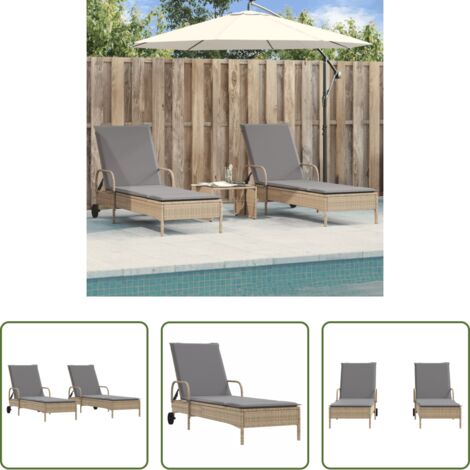Lettino da giardino -  Lettini Prendisole 2 pz con Cuscini Beige in Polyrattan