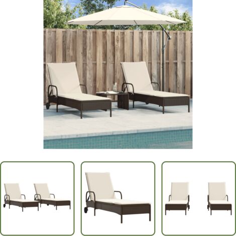 Lettino da giardino -  Lettini Prendisole 2 pz con Cuscini Marrone in Polyrattan