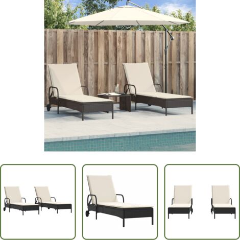 Lettino da giardino -  Lettini Prendisole con Cuscini 2 pz Neri in Polyrattan