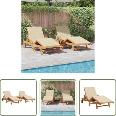 Lettino da giardino -  Lettino da sole 3 pcs Beige Legno di Acacia Massello