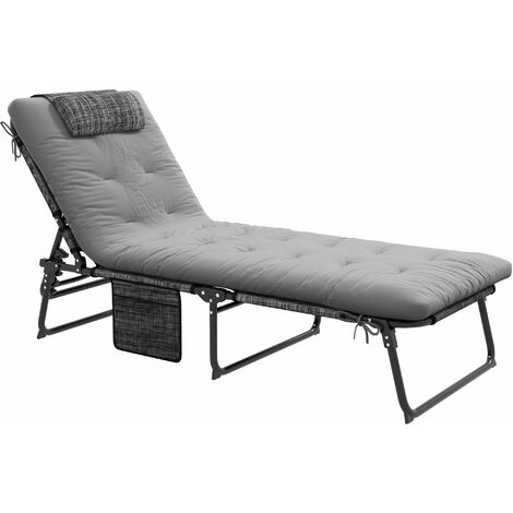 Lettino da Giardino Pieghevole e Reclinabile con Tasca Laterale 68x189x30 cm  Nero e Grigio