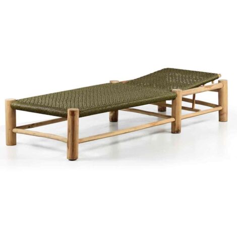 Lettino da giardino reclinabile in teak e corda verde - Terra