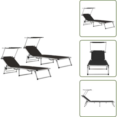 Lettino da giardino - vidaXl Lettini da Sole Pieghevoli Tettuccio 2pz Alluminio Textilene - Lettino da spiaggia