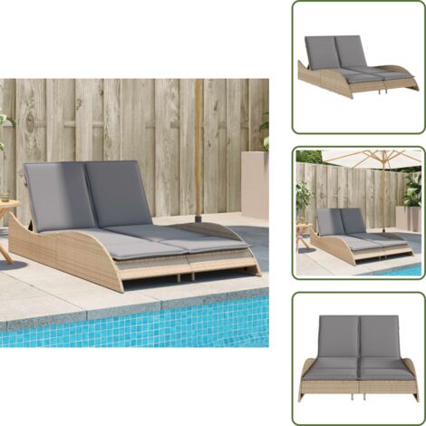 Lettino da giardino - vidaXL Lettino Prendisole con Cuscini Beige 114x205x73 cm Polyrattan - Lettino da esterno