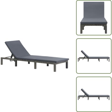 Lettino da giardino - vidaXL Lettino Prendisole con Cuscino in Polyrattan Antracite - Lettino in acciaio