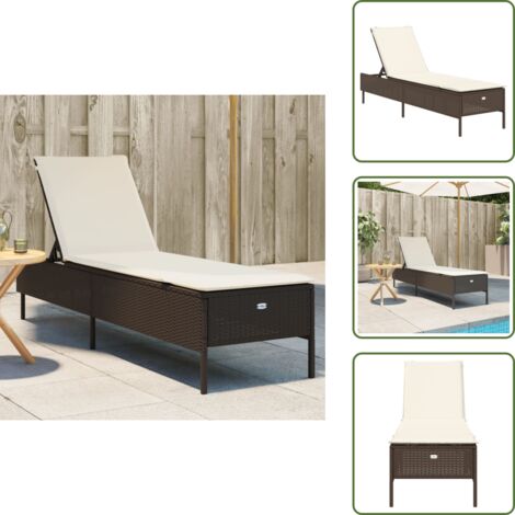 Lettino da giardino - vidaXL Lettino Prendisole con Cuscino Marrone in Polyrattan - Cuscino sfoderabile