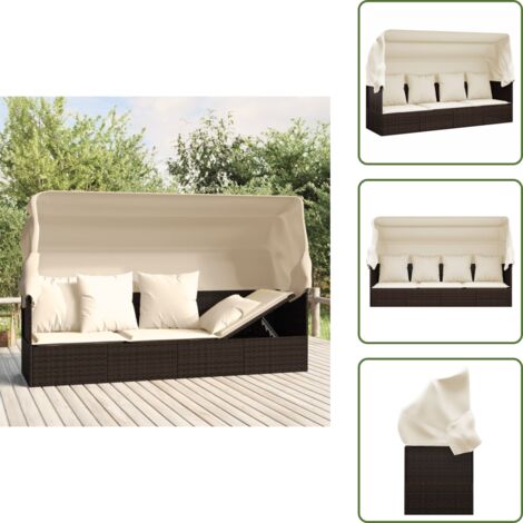Lettino da giardino - vidaXL Lettino Prendisole Esterno Tetto e Cuscini Marrone Polyrattan - Lettino da esterno