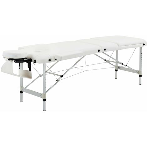 Lettino da Massaggio Fisioterapia Pieghevole 215x60x61-84 cm in Alluminio Bianco
