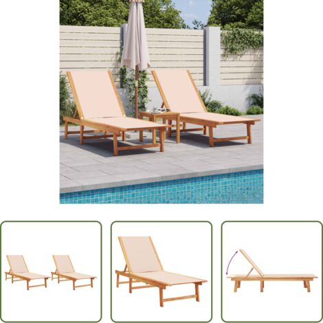 Lettino da piscina -  Lettini Prendisole 2 pz Crema Legno Massello Acacia e Textilene