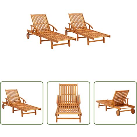Lettino da piscina -  Lettini Prendisole 2 pz in Legno Massello di Acacia