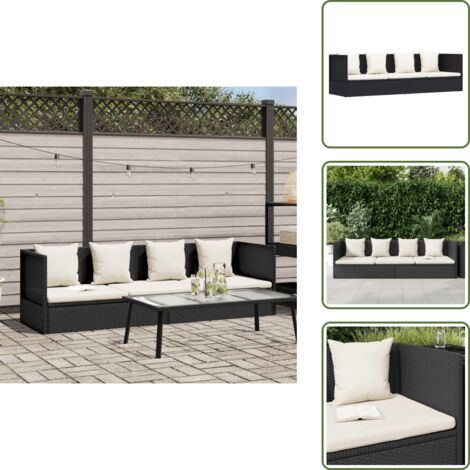 Lettino da piscina - vidaXL Lettino da Giardino con Cuscini in Polyrattan Nero - Lettino da patio