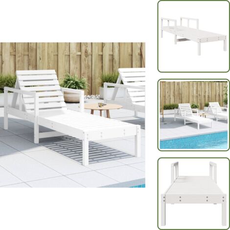 Lettino da piscina - vidaXL Lettino Prendisole Bianco 199,5x62x55 cm Legno Massello di Pino - Lettino con schienale regolabile