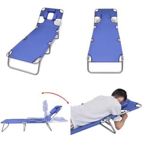 Lettino da Sole Pieghevole Poggiatesta Acciaio Verniciato Blu - Lettino pieghevole - Poggiatesta