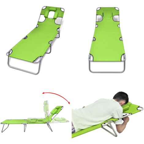 Lettino da Sole Pieghevole Poggiatesta Acciaio Verniciato Verde - Lettino pieghevole - Poggiatesta
