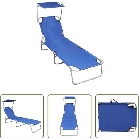 Lettino da spiaggia -  Lettino Prendisole Pieghevole con Baldacchino Blu in Alluminio