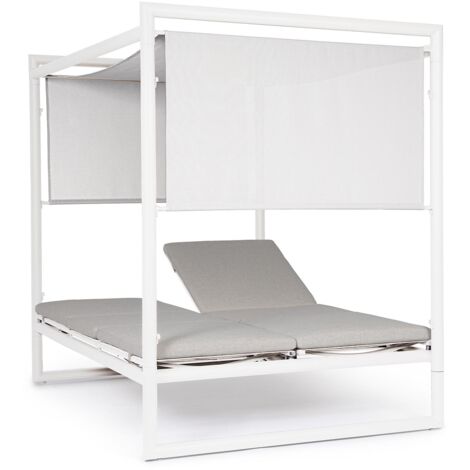 Lettino daybed "Konnor" baldacchino prendisole ad isola per giardino e piscina, reclinabile con tende -Antracite