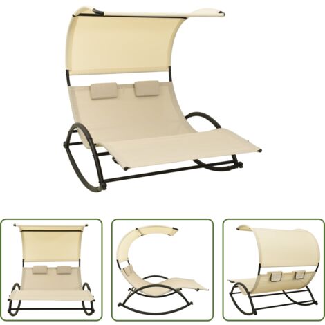 Lettino doppio -  Lettino Prendisole Doppio con Baldacchino in Textilene Crema
